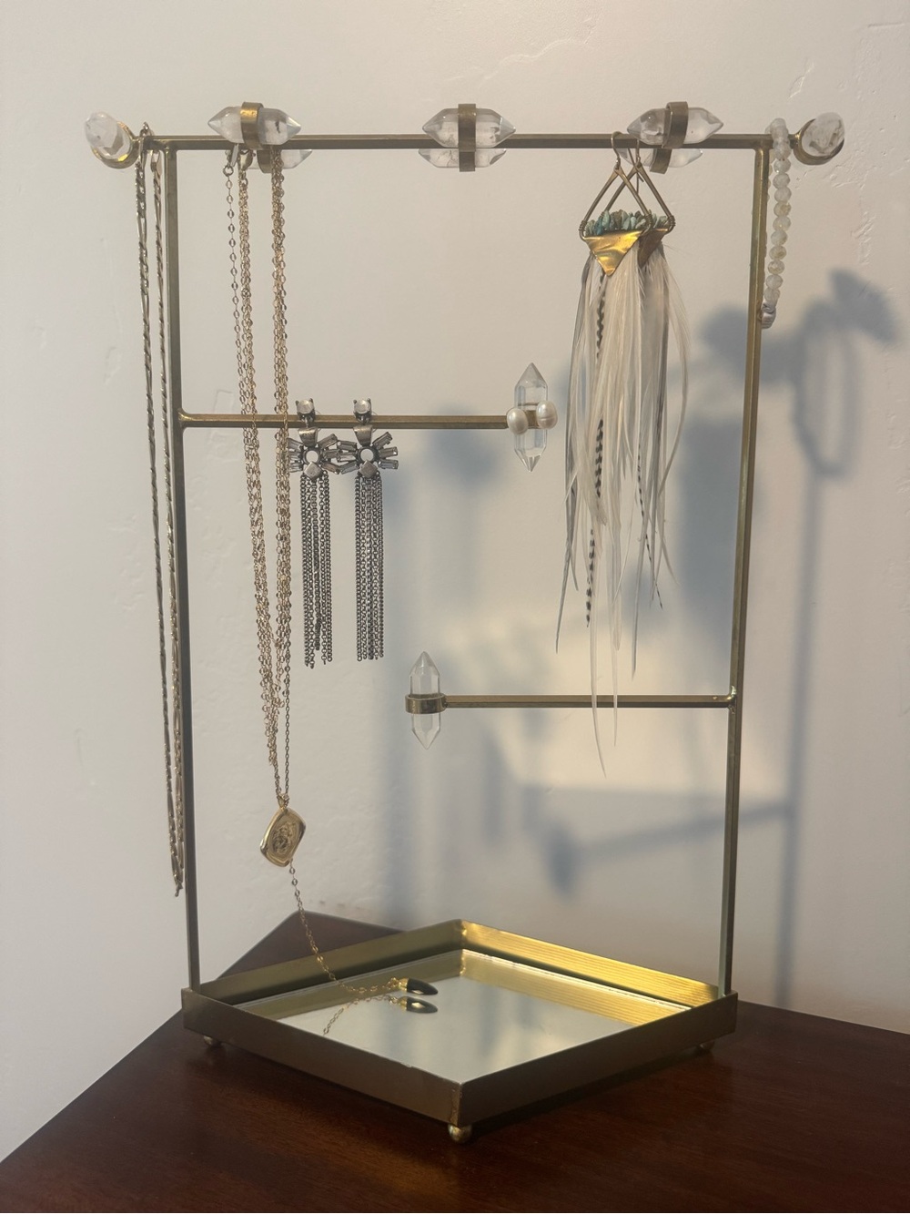 Urban Outfitters Antique brass/crystal-look Jewelry Stand with Mirror Tray